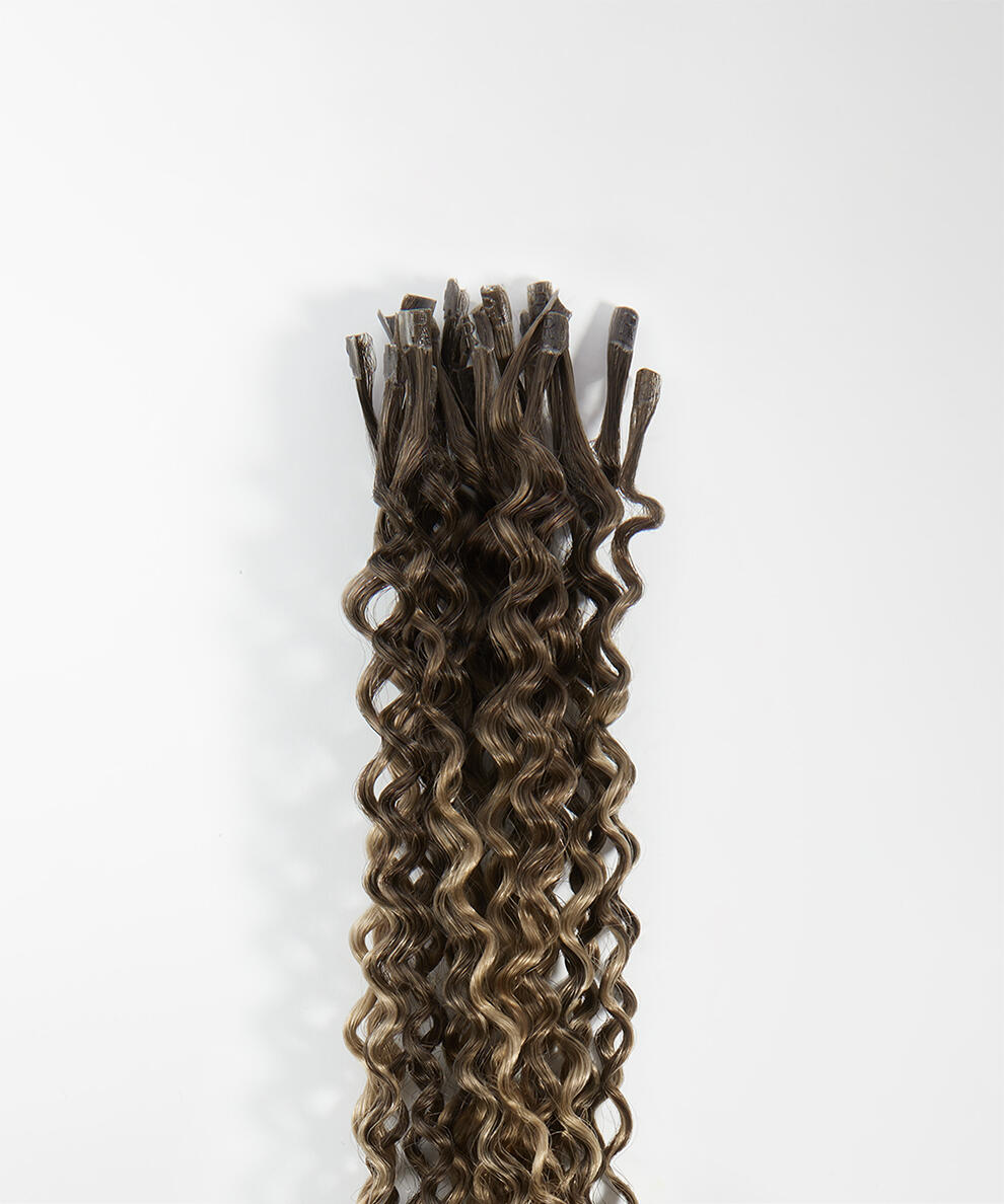Premium Keratin Extensions Spiral Curls 20 pieces B2.3/5.0 Hazelnut Caramel Balayage 60 cm