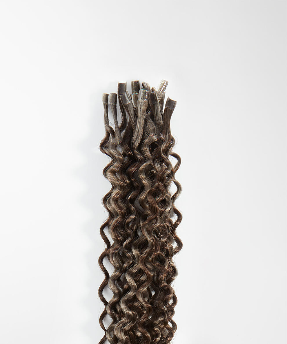 Premium Keratin Extensions Spiral Curls 20 pieces M2.3/2.6 Dark Ashy Highlights 60 cm