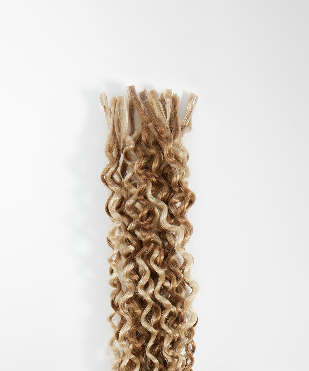 Premium Keratin Extensions Spiral Curls 20 pieces M5.2/8.6 Caramel Bronde Highlights 60 cm