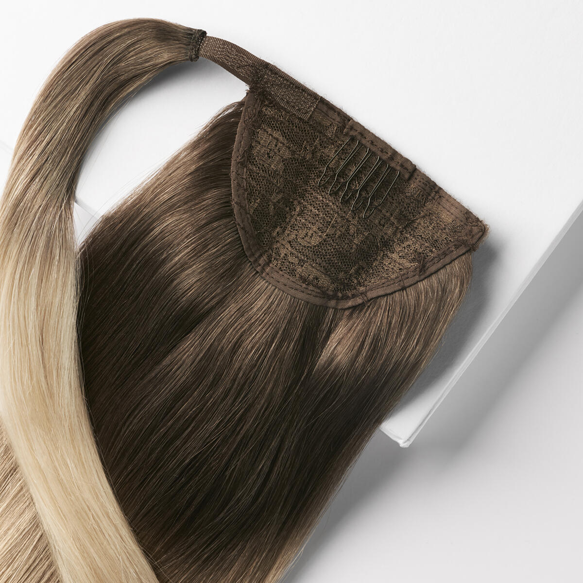 Clip-in Ponytail Ponytail made of real hair O2.6/8.0 Dark Ash Blond Ombre 40 cm