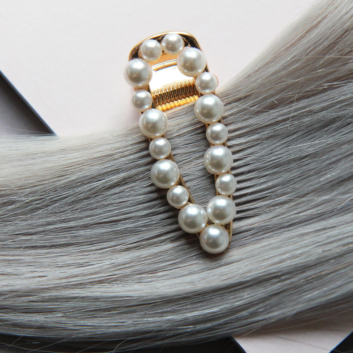 Gold colour hair slide with pearls Pearl Collection no. 15