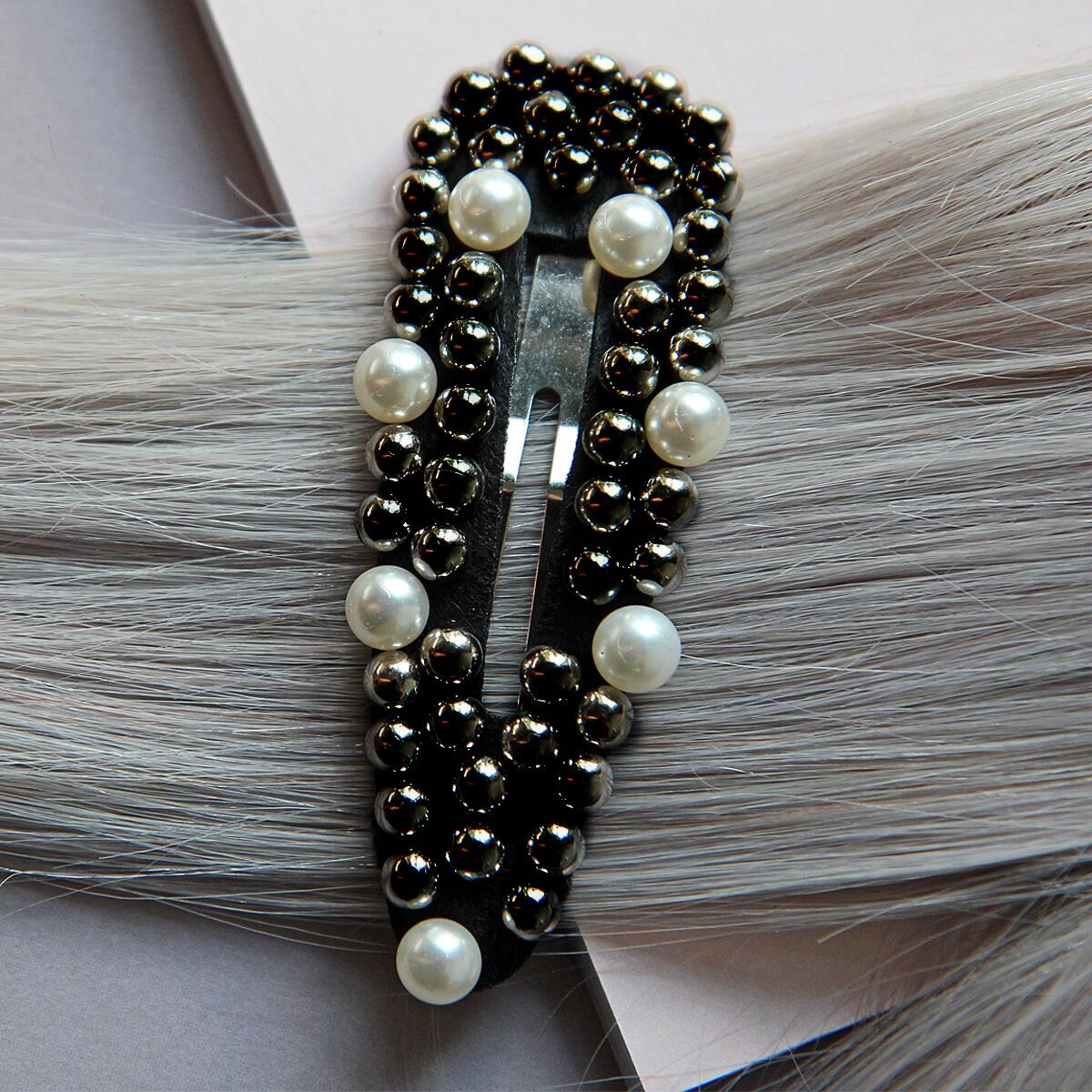 Hair slide, black/silver Pearl Collection no. 9