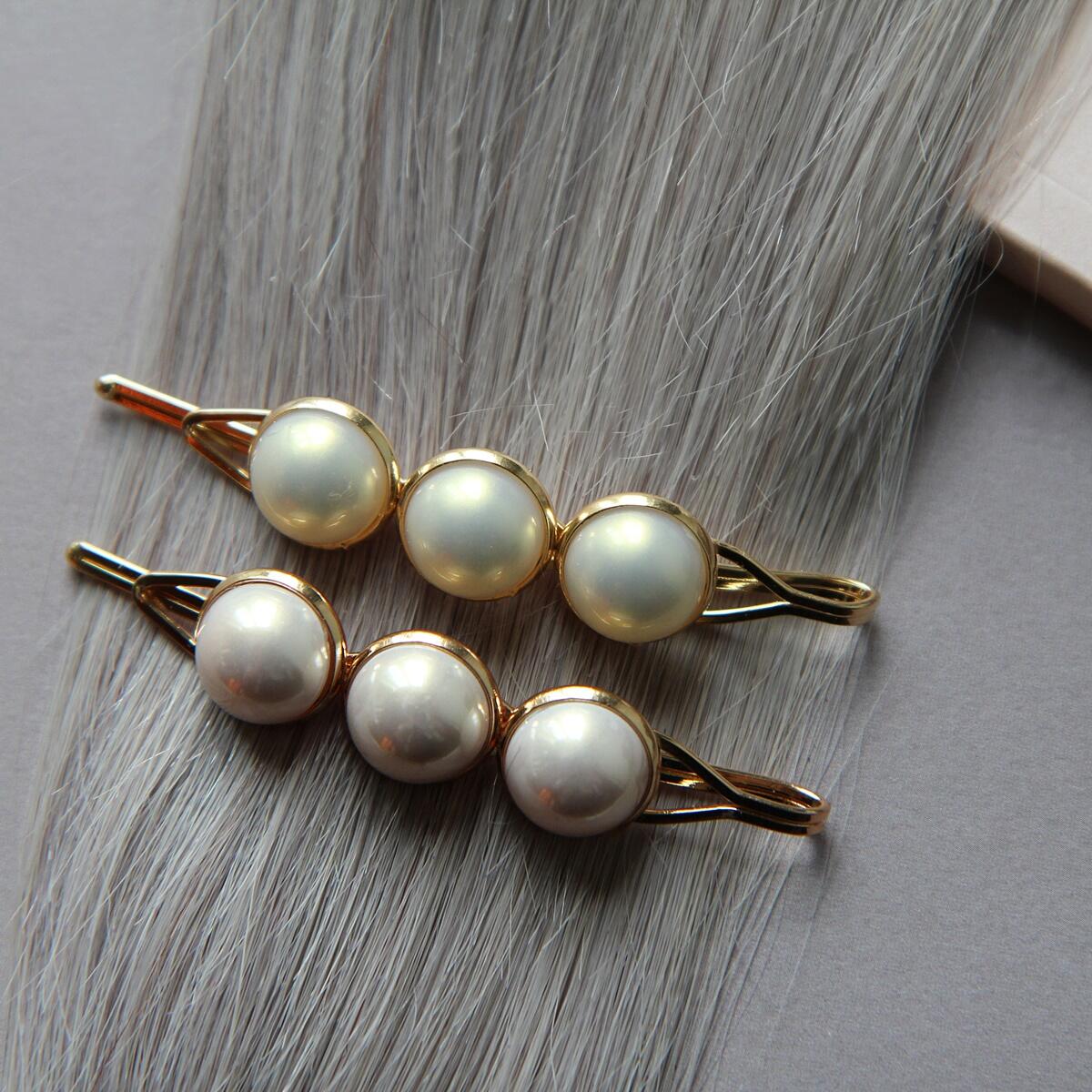 Hair slide with pastel pearls, pack of 2 Pearl Collection no. 6