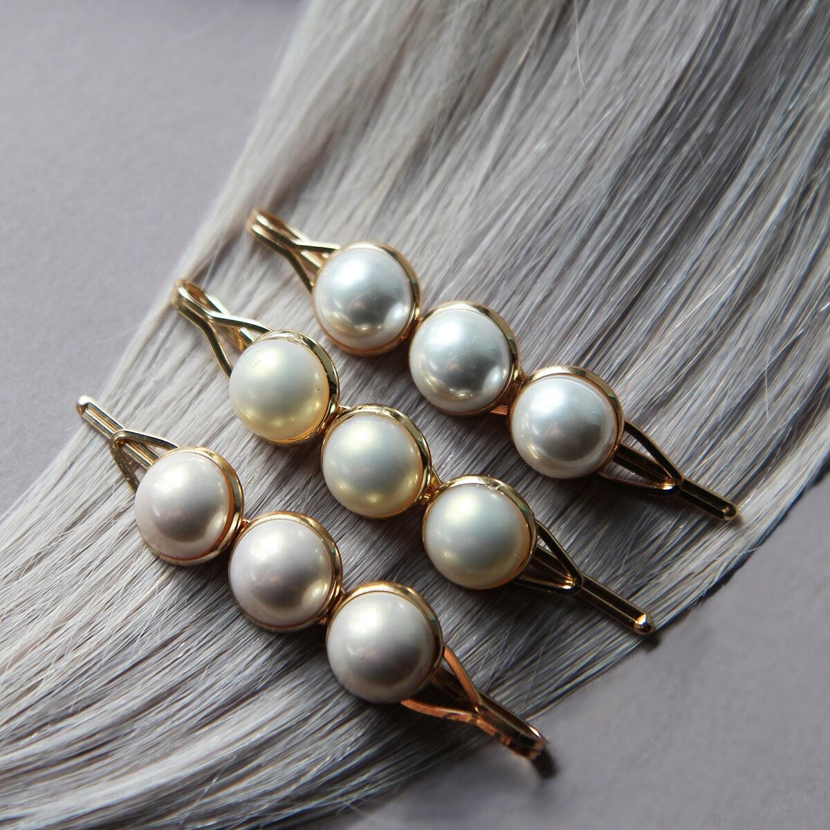 Hair slide with pastel pearls, pack of 3 Pearl Collection no. 4 null