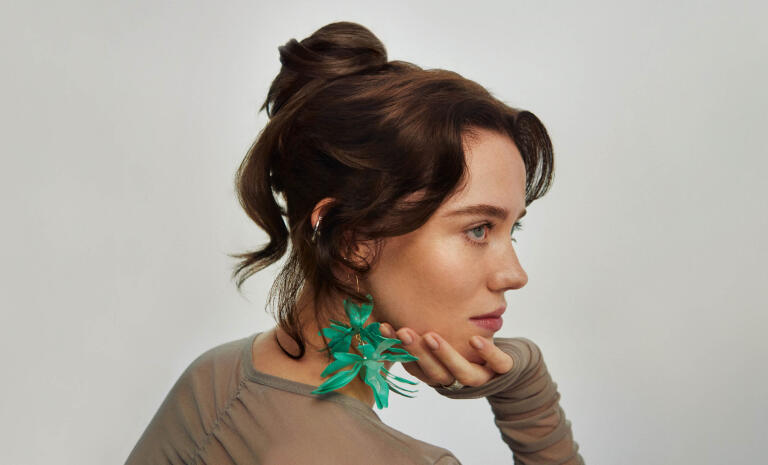 Model with vegan extensions Fibre Hair Scrunchie
